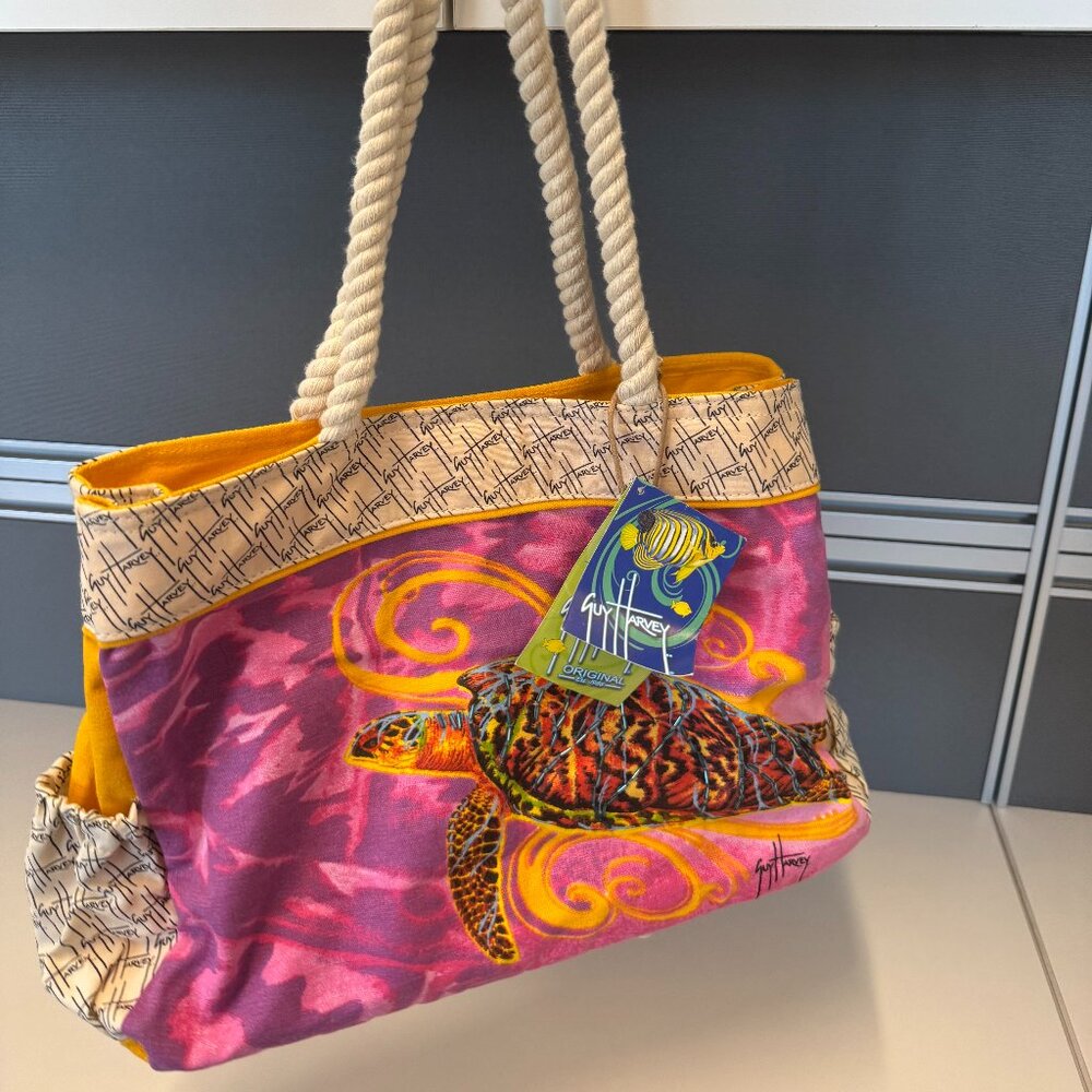 NWT Guy Harvey Sun N' Sand Tote Bag Purple Turtle